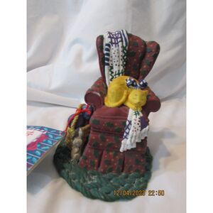Dept 56 sugar plum chair all through the house sleeping kitty cat bunny rabbit